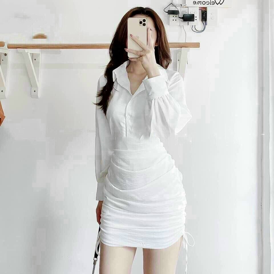 Đầm thun ôm body rút dây siêu xinh đủ màu qc 1
