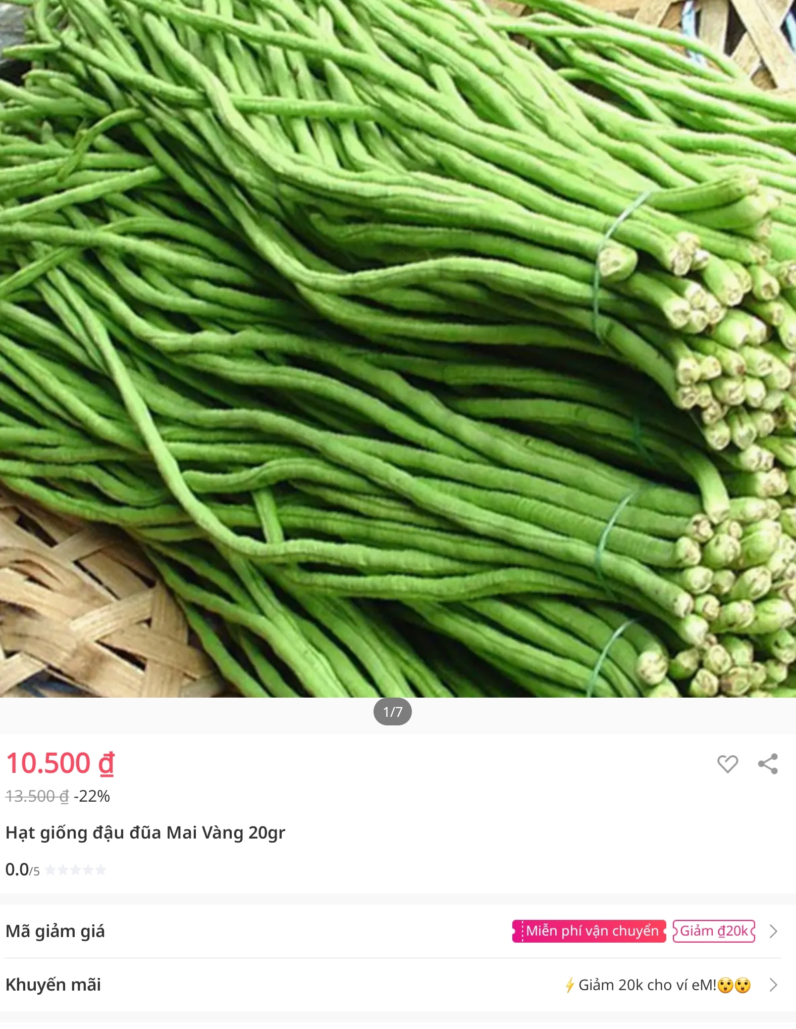 Hạt giống đậu đũa Mai Vàng 20gr