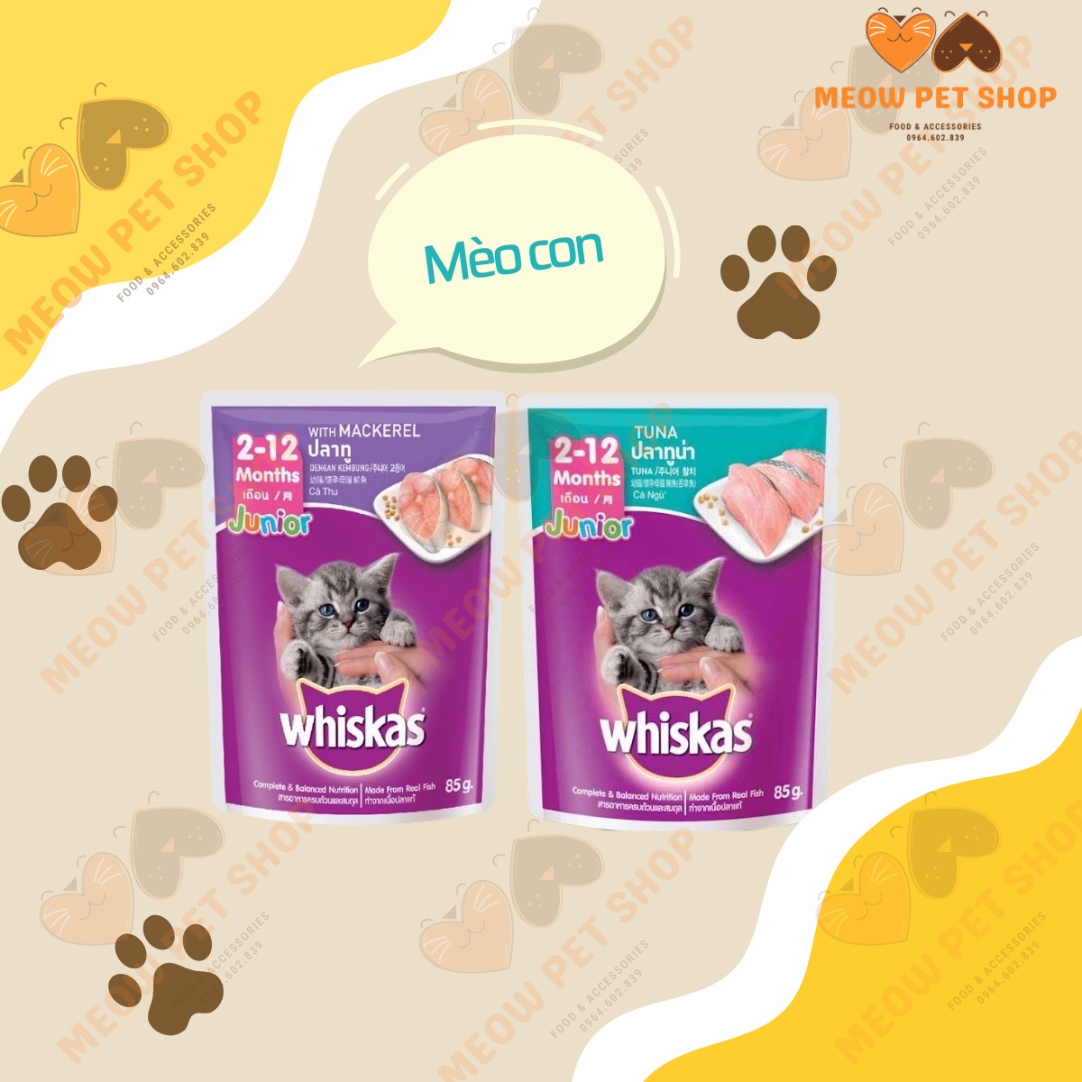Combo 12 - Thức ăn cho mèo Pate Whiskas gói 80g
