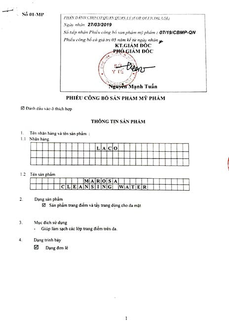 Tẩy trang Marosa Laco