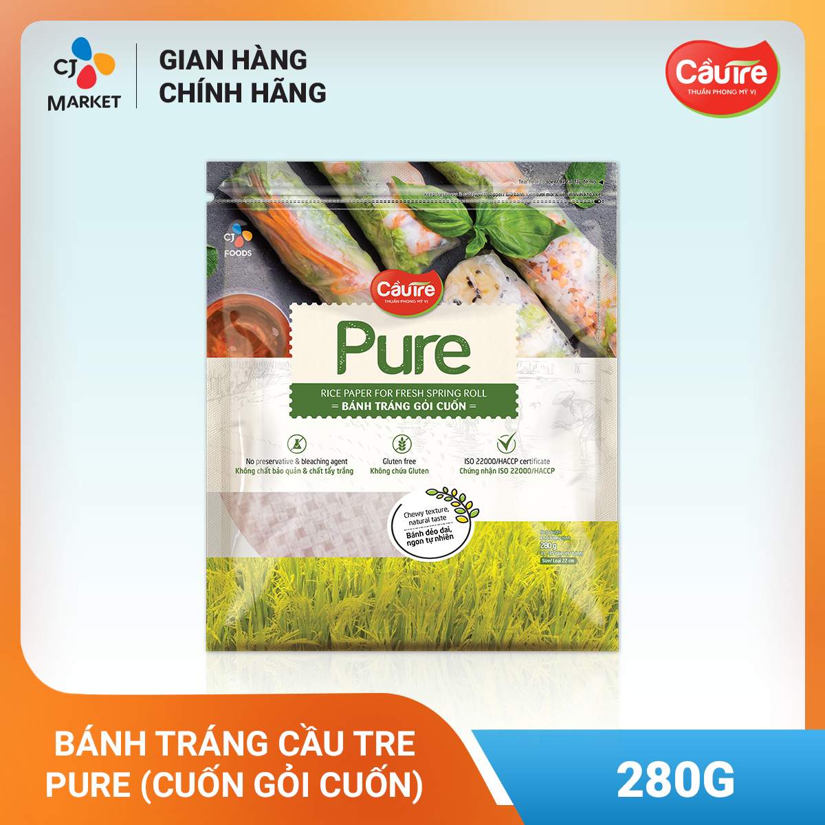 Bánh tráng Cầu Tre Pure 280g (cuốn chả giò/ gỏi cuốn)