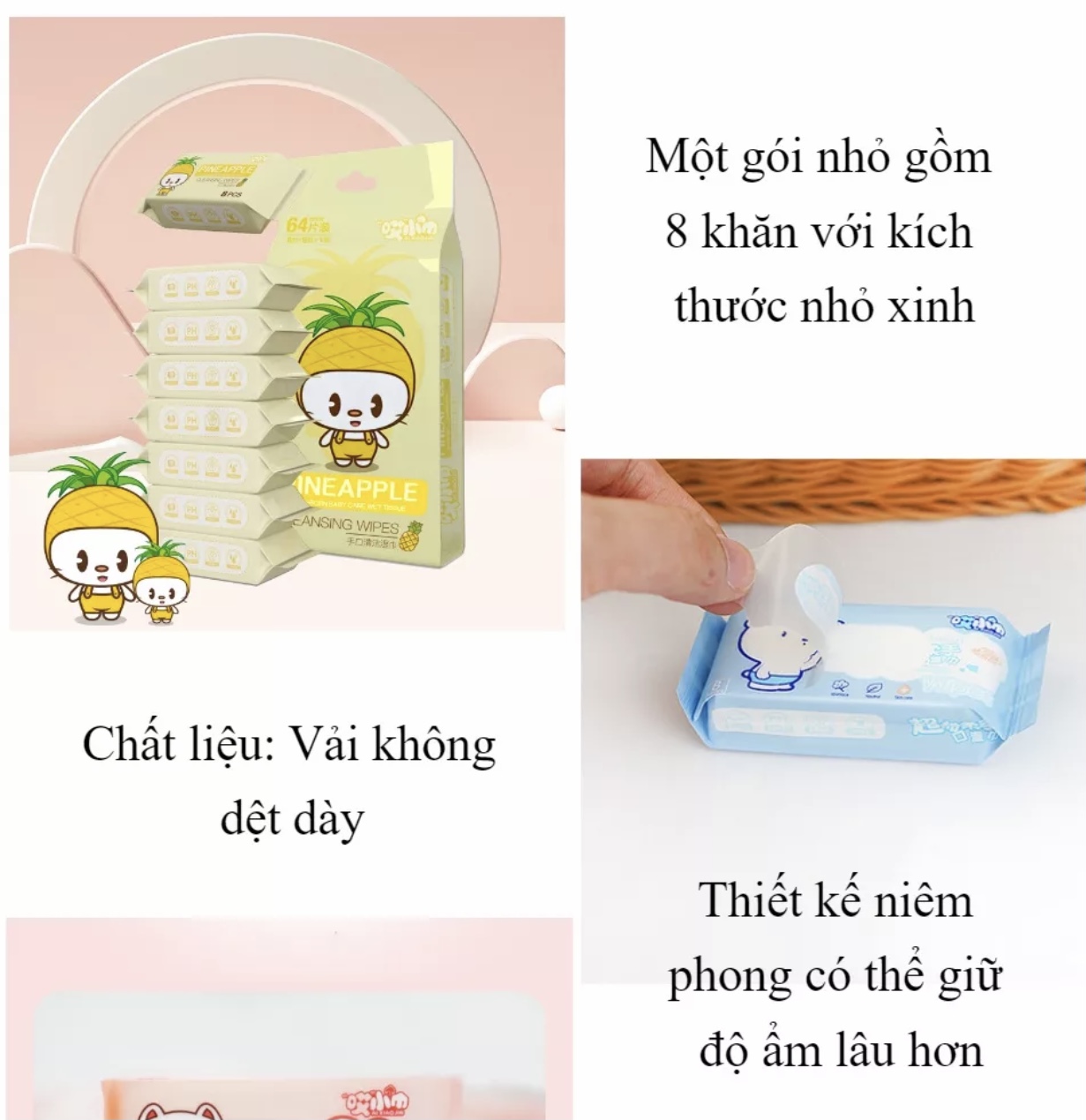 [CHỐT ĐƠN NHẬN QUÀ] Khăn giấy ướt, Khăn ướt tiện dụng ( 1 bịch/8 gói nhỏ )