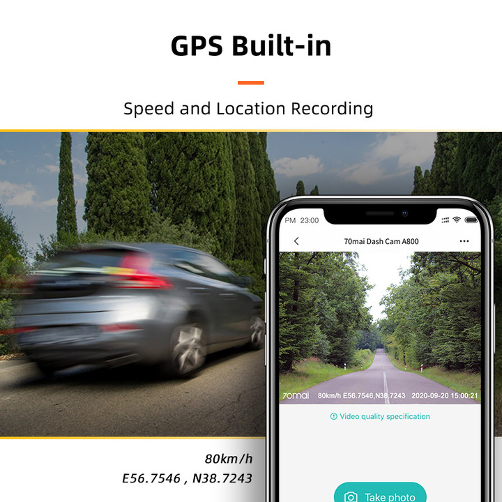 Camera hành trình ô tô Xiaomi 70mai. Bản Quốc Tế cao cấp A800SE, 4K, Wifi - Bản Quốc Tế