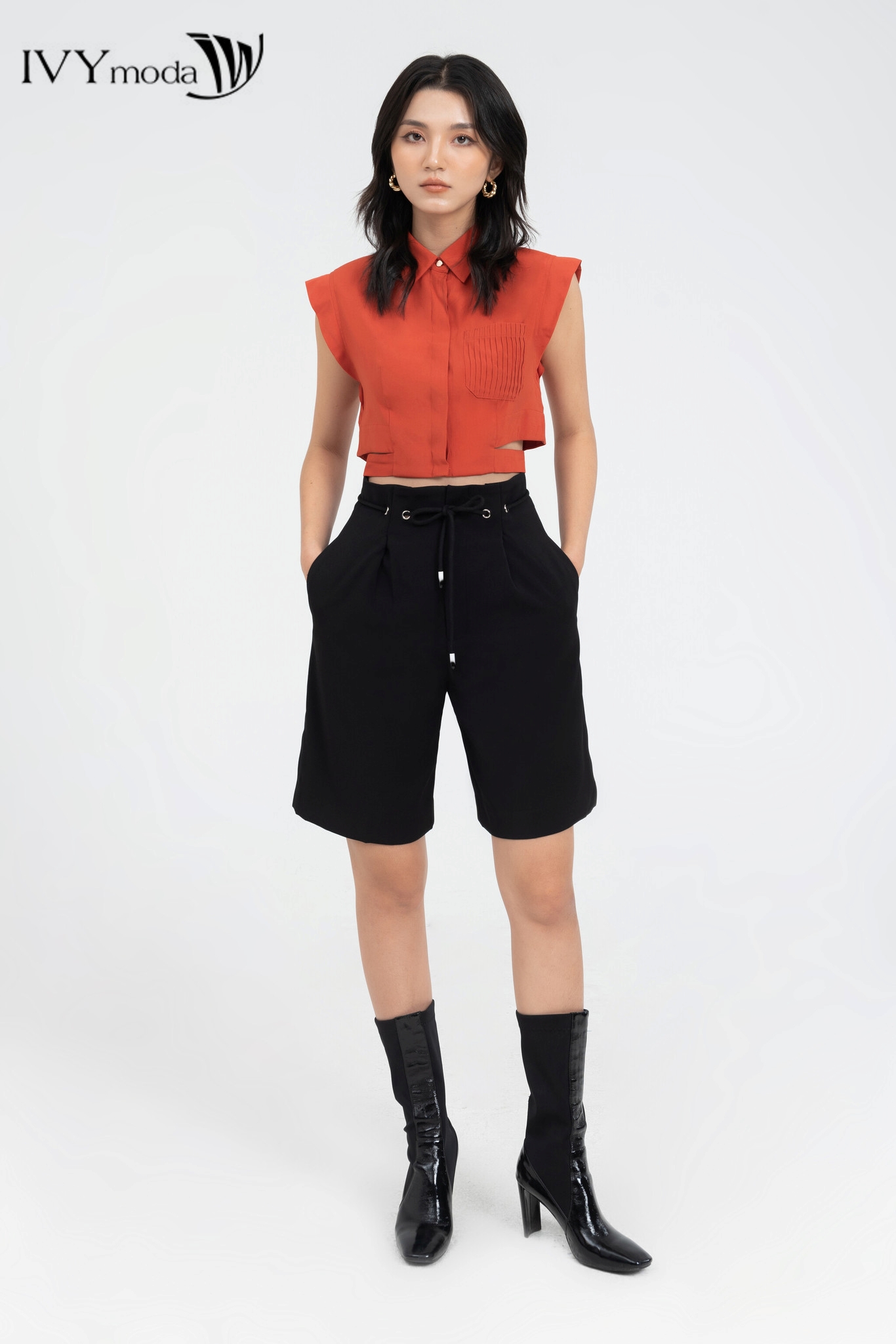 [SINH NHẬT SALE XỊN | VOUCHER GIẢM 100K - MUA 3 GIẢM THÊM 10%] Quần lửng ống đứng phối đai IVY moda MS 20B9454