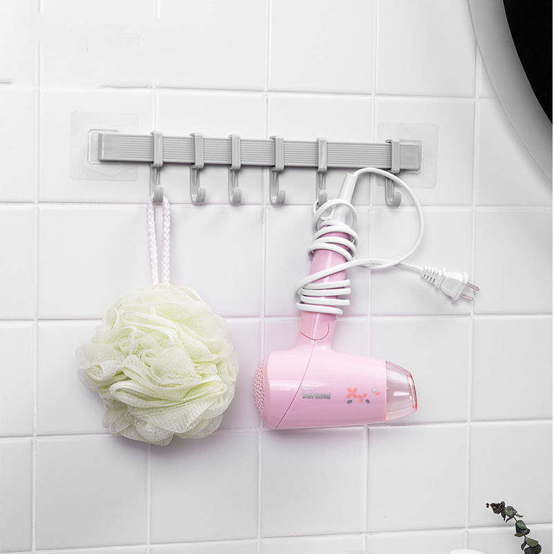 Thanh treo đồ 6 móc dán tường siêu chắc, có nhãn dán SHOPER