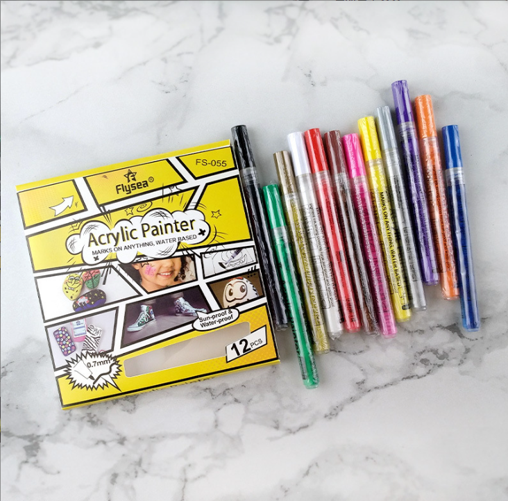 Hộp Bút Sơn Acrylic Painter 12 màu vẽ trên nhiều chất liệu vẽ móng, giấy, vải, nhựa, đá, kính không phai màu xóa được