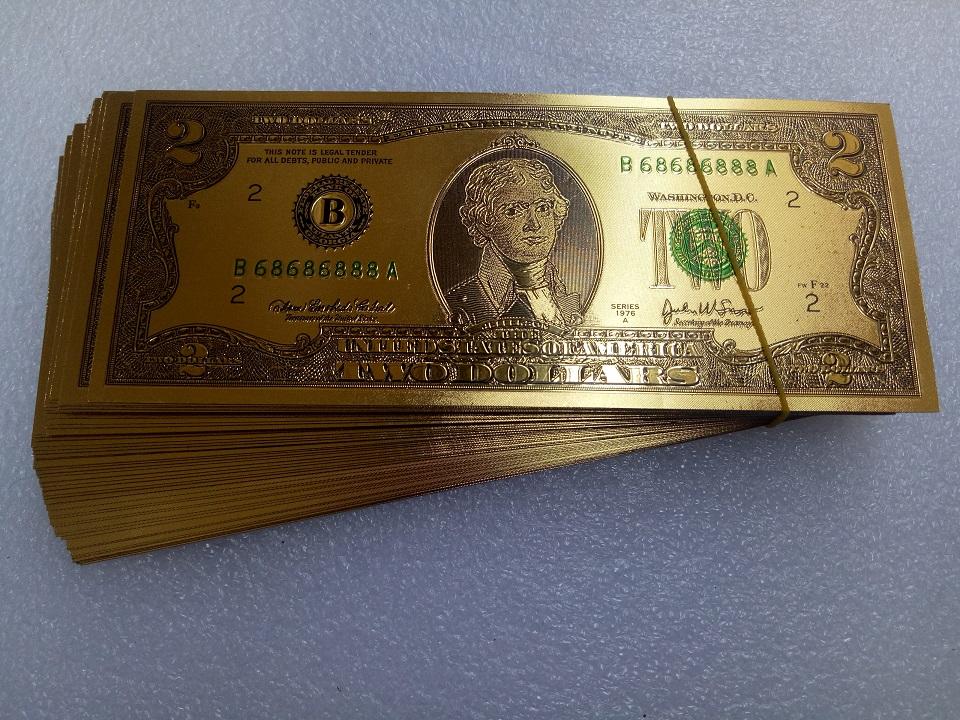 Combo 5 tờ USD mạ vàng 2 Đô La làm Quà Lưu Niệm