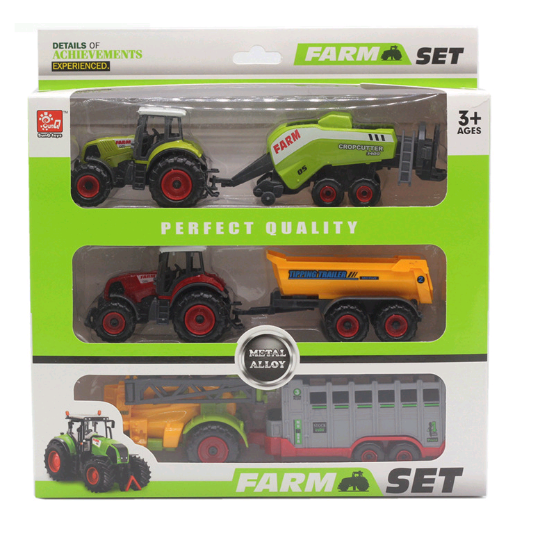 Bộ xe nông trại gồm 2 xe và 3 đuôi kéo tỉ lệ 1:64 mô hình đồ chơi cho trẻ em