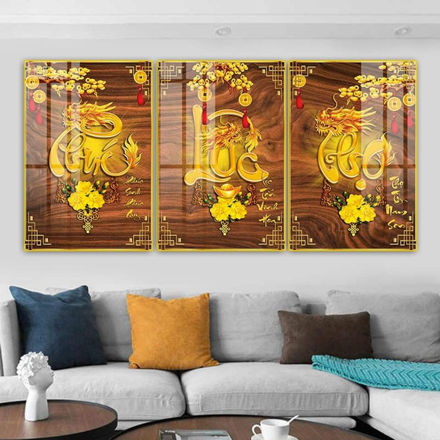 Tranh Tráng Gương Cao Cấp - Tranh Treo Tường Tết 2024 Mai Vàng Phúc Lộc Thọ