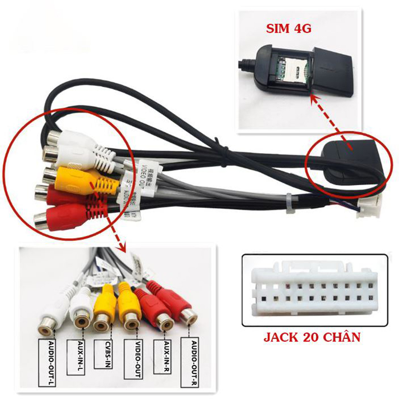 Jack Màn Hình Android,Dây Sim 4G, Dây Camera Lùi,Dây GPS,Dây Ăng Ten,Dây USB