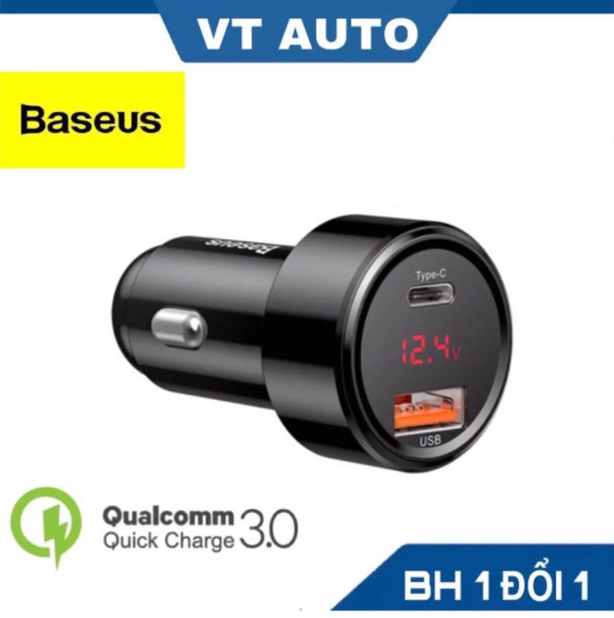 Tẩu sạc oto Baseus 45w sạc nhanh cổng usb + type c  qc 3,0 4.0 cho ô tô xe hơi - cổng sạc led hiển thị - VT auto