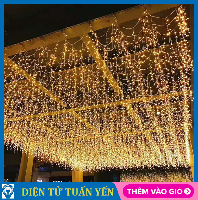 Dây đèn led rèm 4M/6M/8M độ thả 60cm màu vàng ấm, chống thấm nước, trang trí ngoài trời, hàng quán, nhà cửa