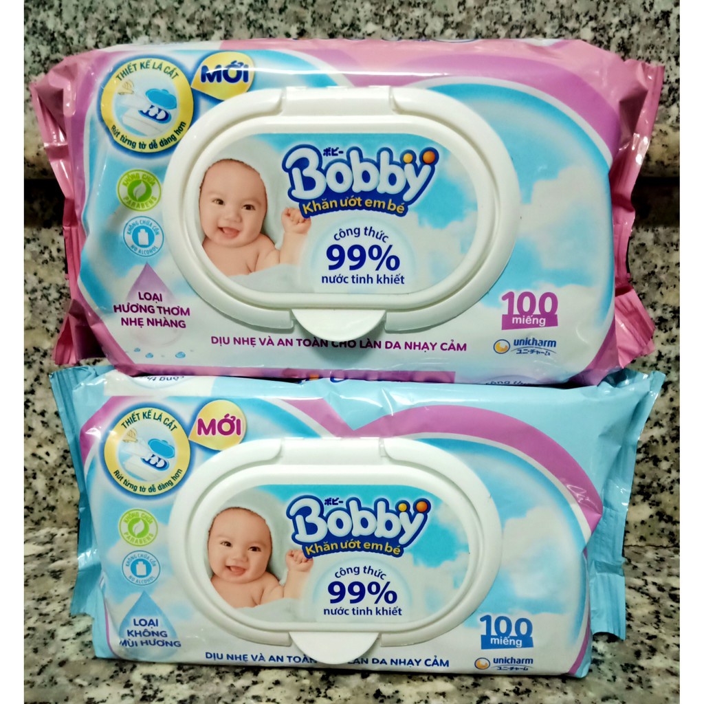 (Sale 50%) Khăn ướt Bobby 100 miếng có mùi và không mùi