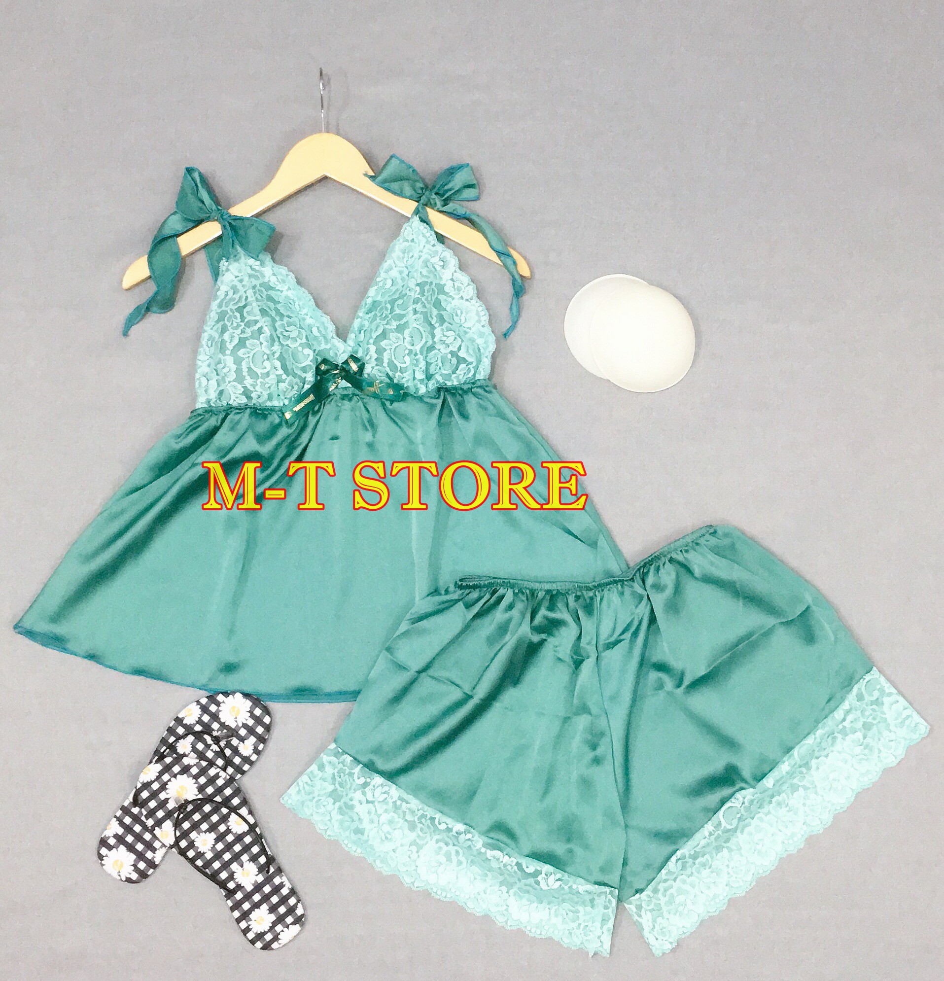BỘ MẶC NHÀ MẶC NGỦ SATIN 2 DÂY CỘT NƠ CÓ MÚT