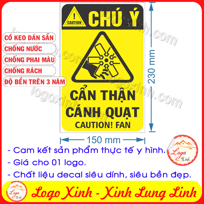 Logo tem sticker biển cảnh báo cẩn thận cánh quạt - caution fan - biển cảnh báo an toàn lao động