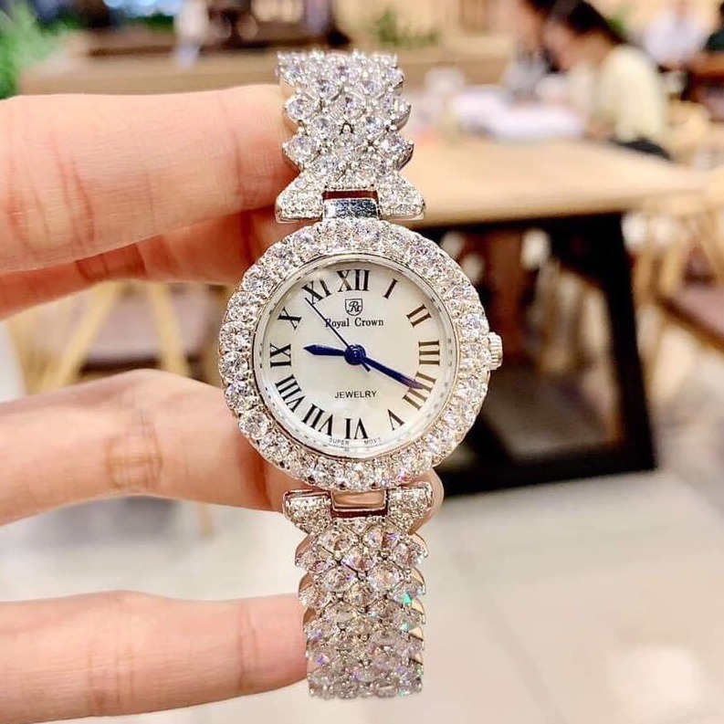 Đồng watch women metal wire royai Crown applique stone size 30mm, đồng watch woman luxury waterproof