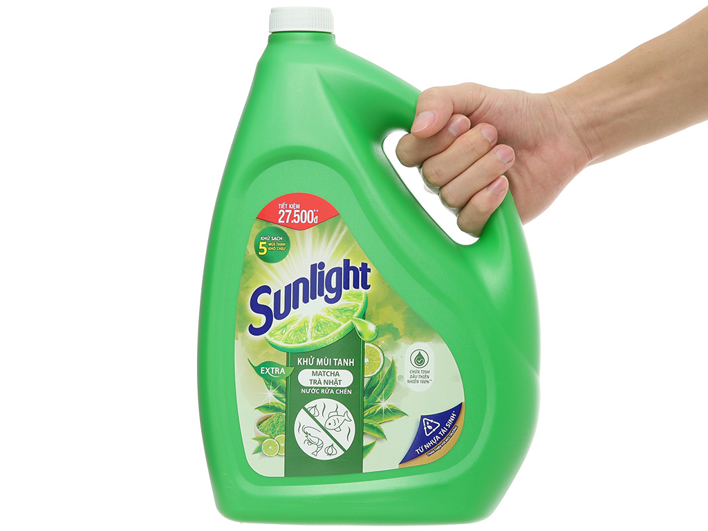 Nước rửa chén Sunlight Extra trà xanh khử 5 mùi tanh can 3.48 lít