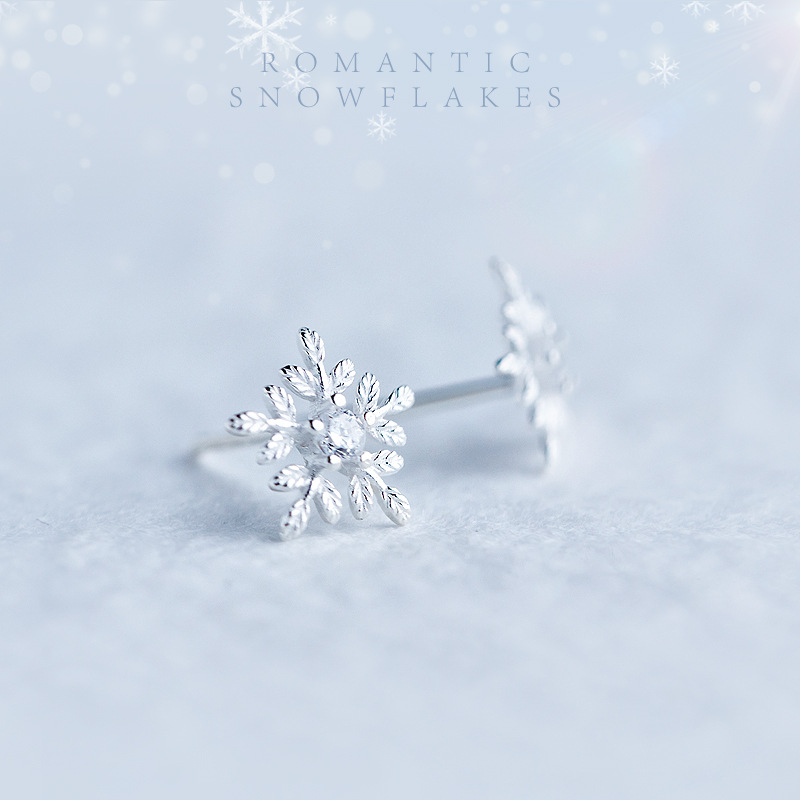 Snowflake earrings piercings Bud fashion youthful silver S925 Italy B2419-pearl jewelry