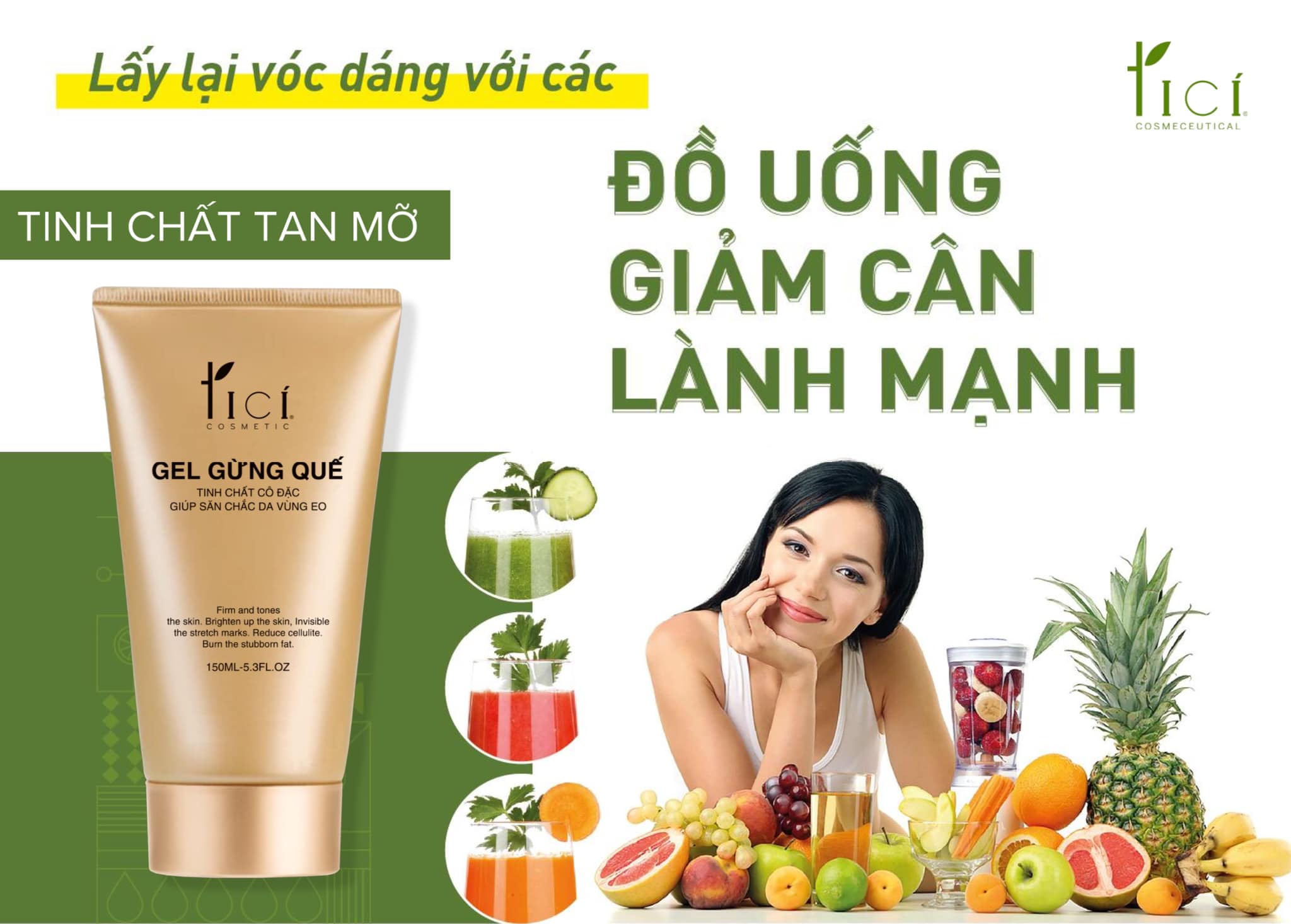 Gel Giảm Mỡ Bụng Tinh Chất Gừng Quế TICI - 150ML