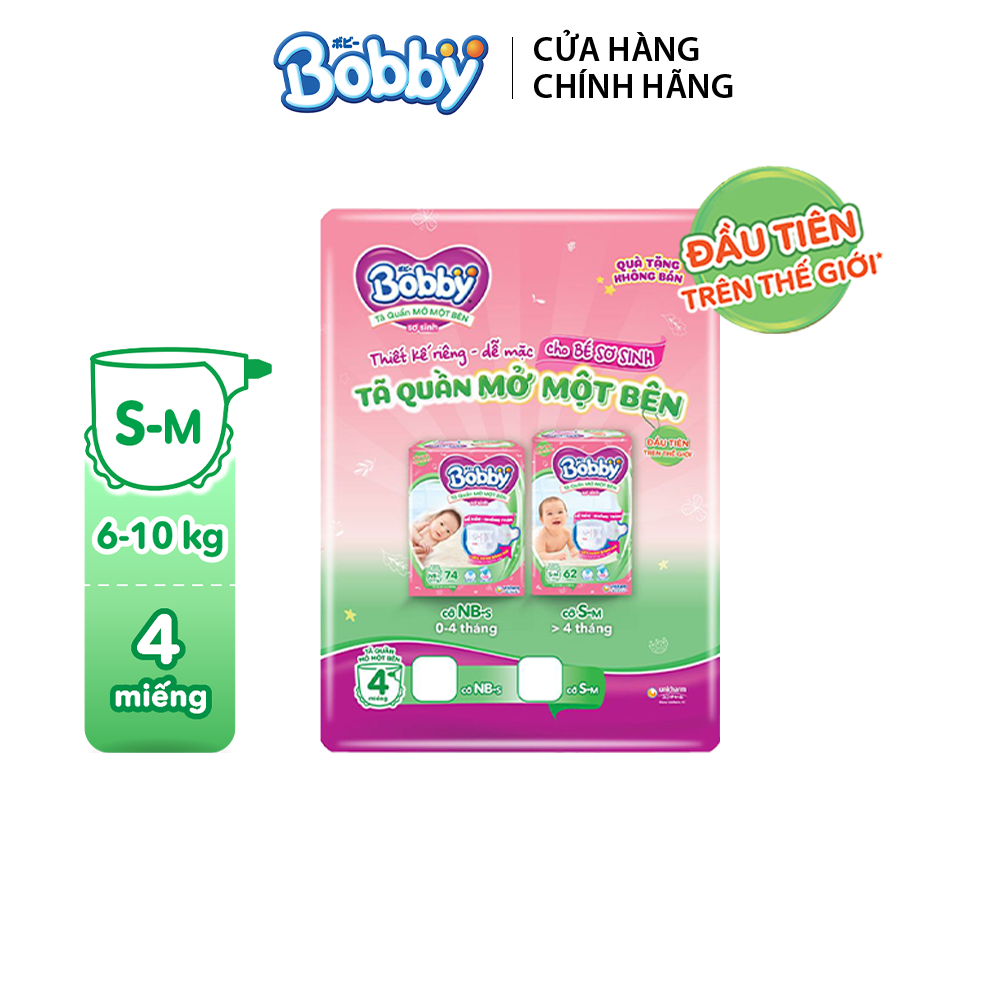 - tã/bỉm quần mở một bên bobby size s-m 4 miếng