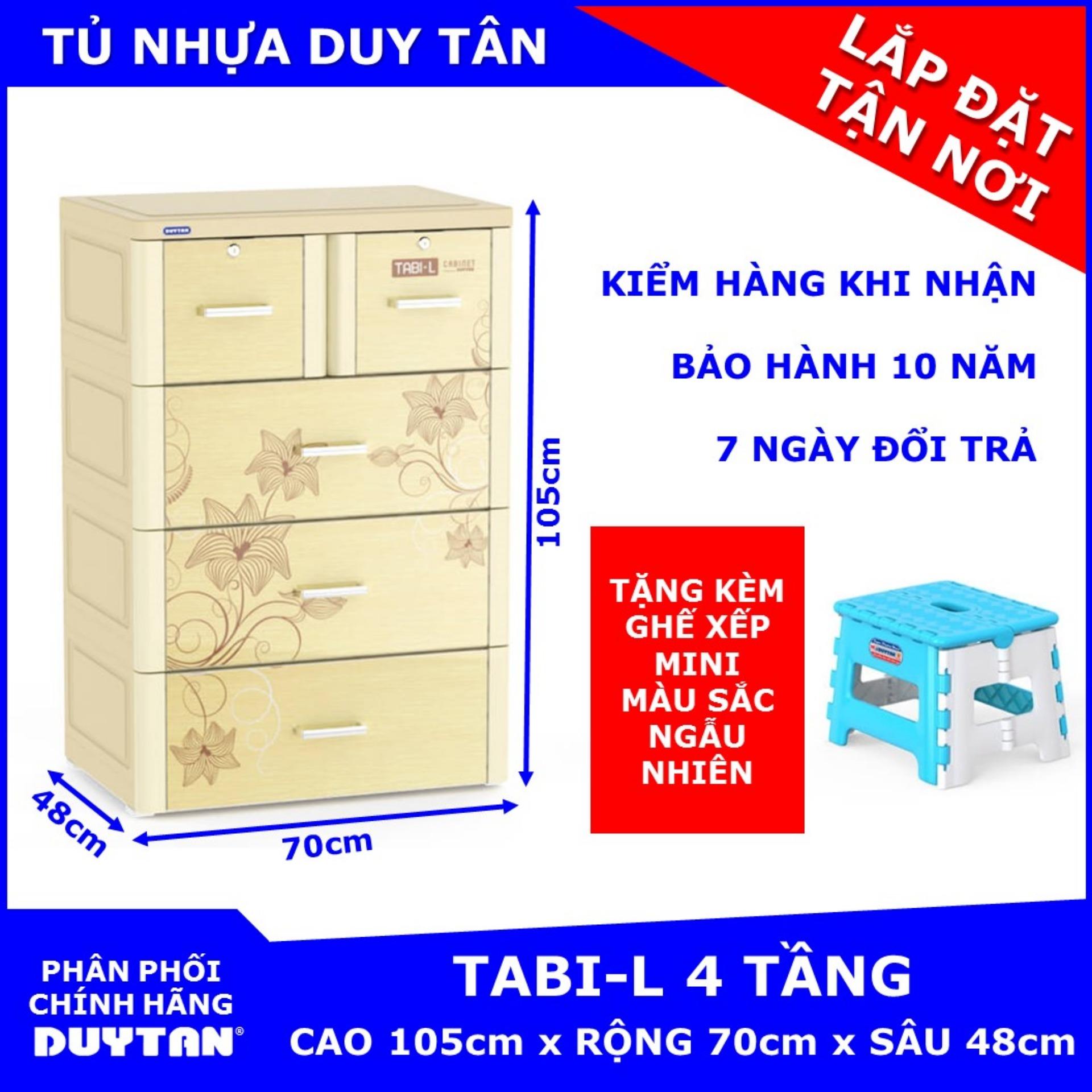 Tủ nhựa cao cấp Duy Tân TABI-L 4 tầng (Kem Vân Gỗ) tặng kèm Ghế xếp mini Duy Tân màu sắc ngẫu nhiên