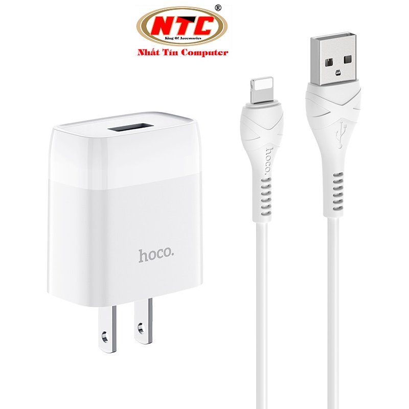 Combo cốc sạc và cáp sạc Hoco C72 cổng Lightning output max 2.1A (Trắng) - Nhat Tin Authorised Store