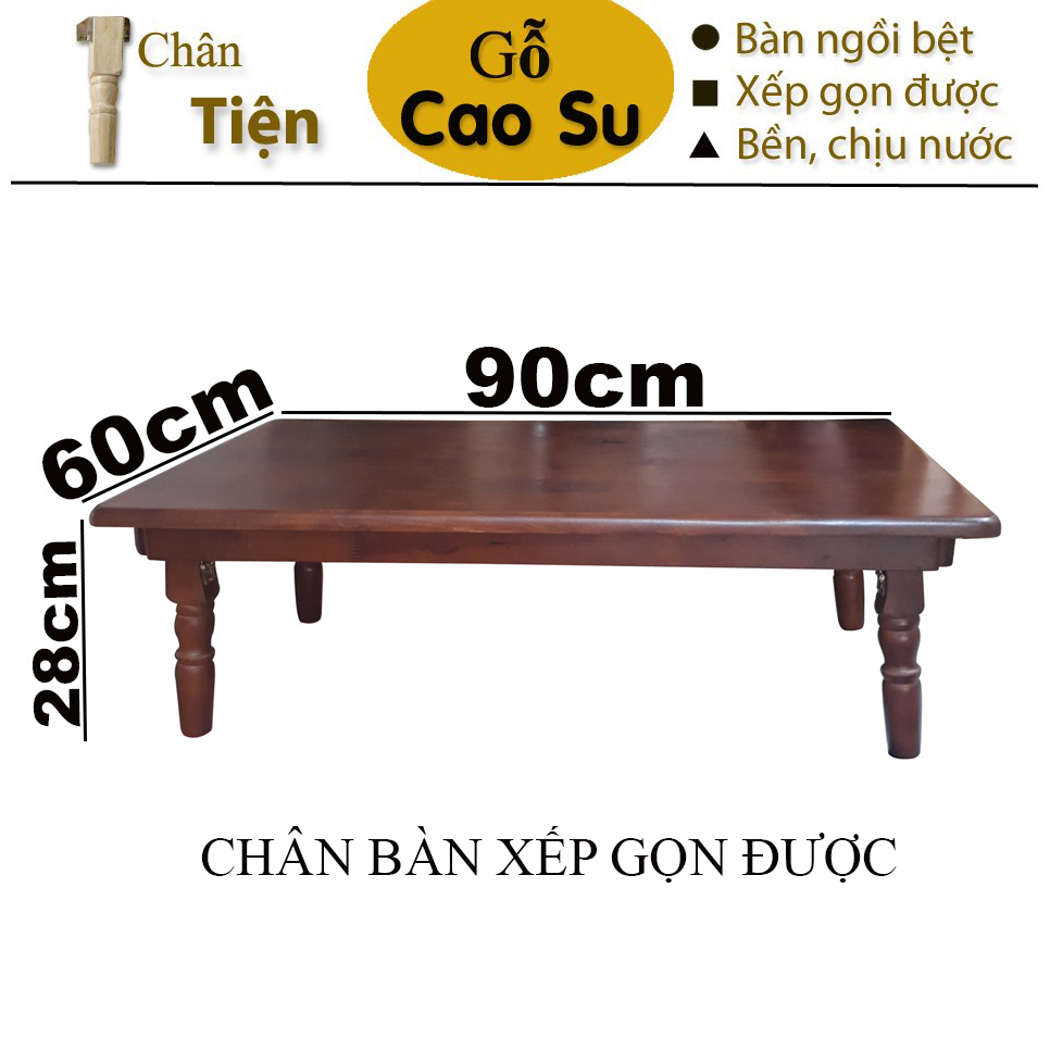 [HCM]Bàn trà chân tiện 90x60x28cm bằng gỗ (Nâu)