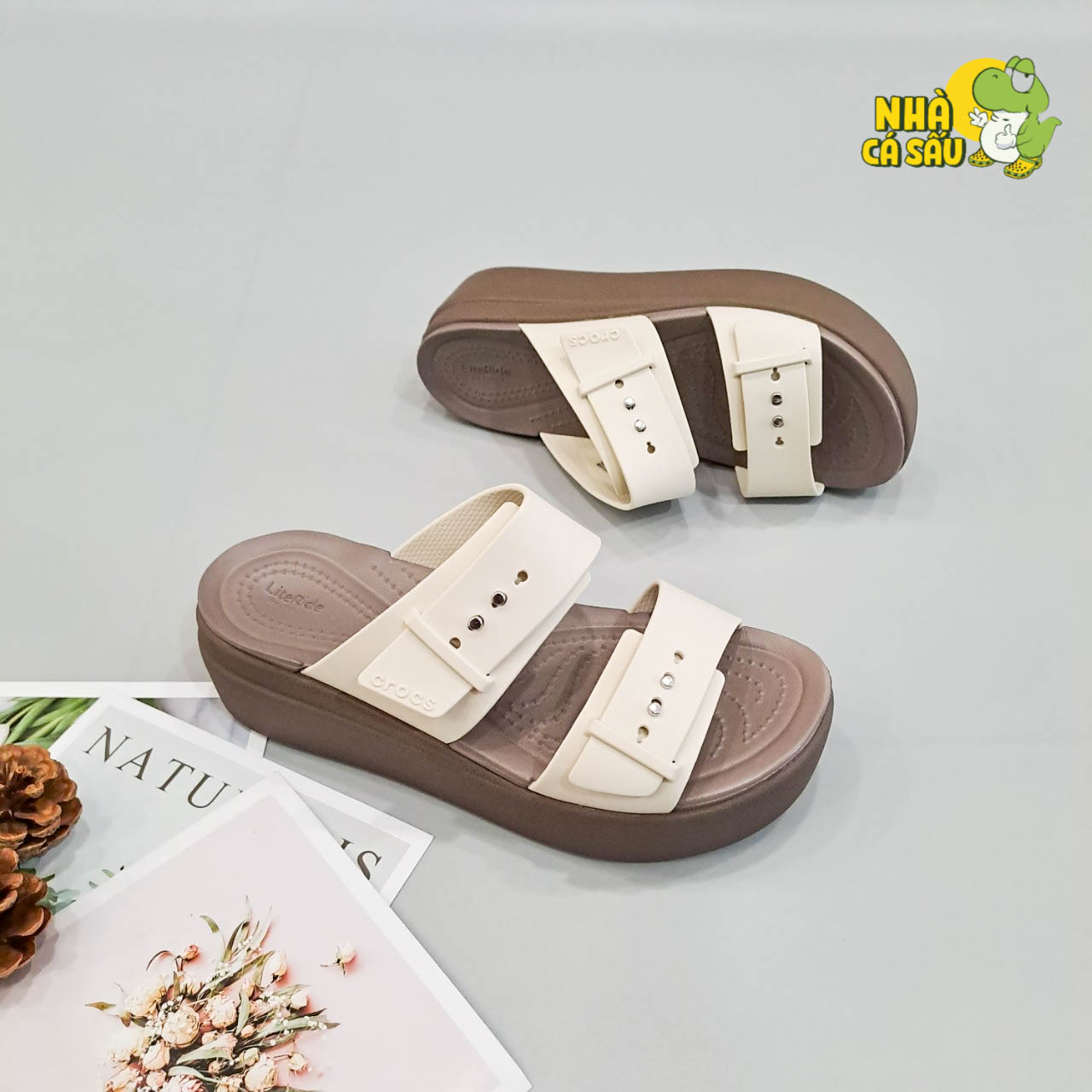 (Real photo) sandals Crocs Đế high 5 stool Brooklyn mid wedge version 2 multi-color, sandals straps buttoned Brooklyn-Crocs House
