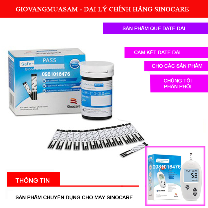 Hộp 25 que thử đường huyết Safe Accu Sincare date dài