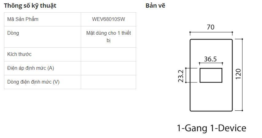 Mặt 1 Thiết Bị Wide Panasonic WEV 68010SW