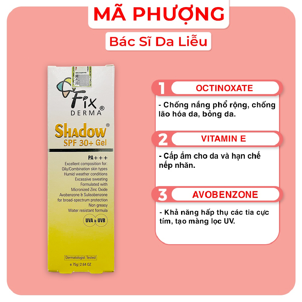 Kem chống nắng fixderma shadow spf 30 và spf 50, kcn fixderma shadow cream - hàng chính hãng - dược mỹ phẩm bác sĩ mã ph
