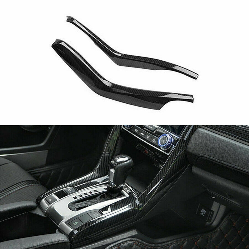 2Pcs Carbon Fiber Gear Shift Stripe Panel Cover Trim for Honda Civic 10Th 2016-2019