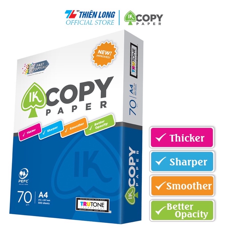 Giấy A4 IK Copy 70gsm: 1 ream.