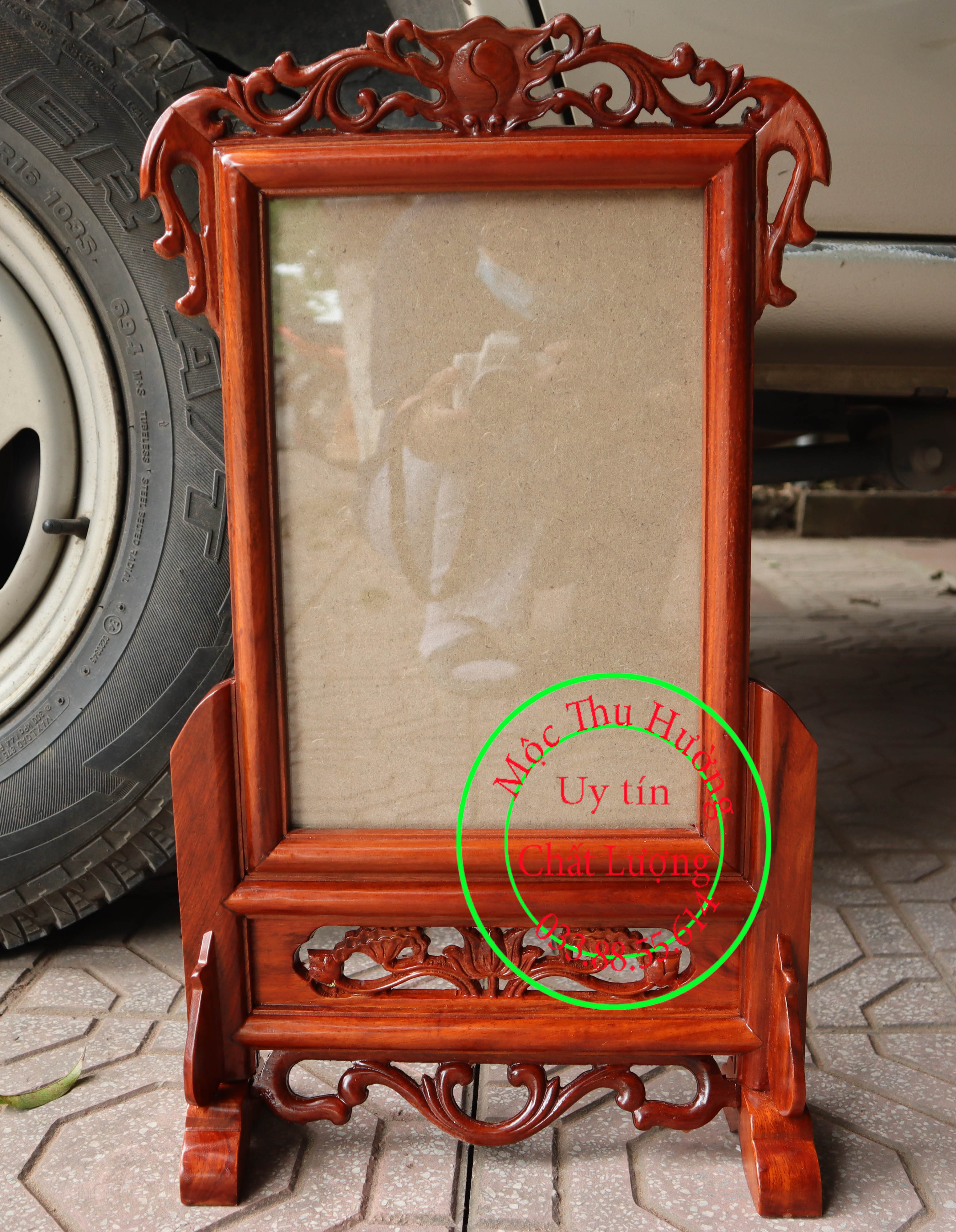 Khung ảnh thờ gỗ hương Khung ảnh thờ đơn hoa là tây 5 cỡ ảnh thờ