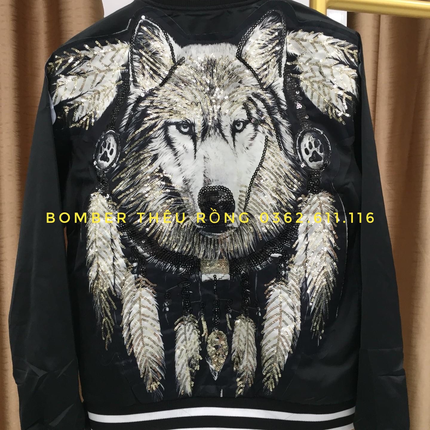 Áo bomber khoác sói kim sa cao cấp (ảnh thật toàn bộ)