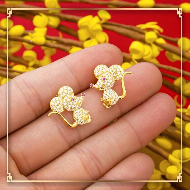 Đôi Bông Tai Chuột Mạ Vàng 18K  - Mang Đi Chơi, Đi Tiệc Rất Sang  - Tubi Cony - Bông tai nữ, Bông tai mạ vàng, bông tai đẹp