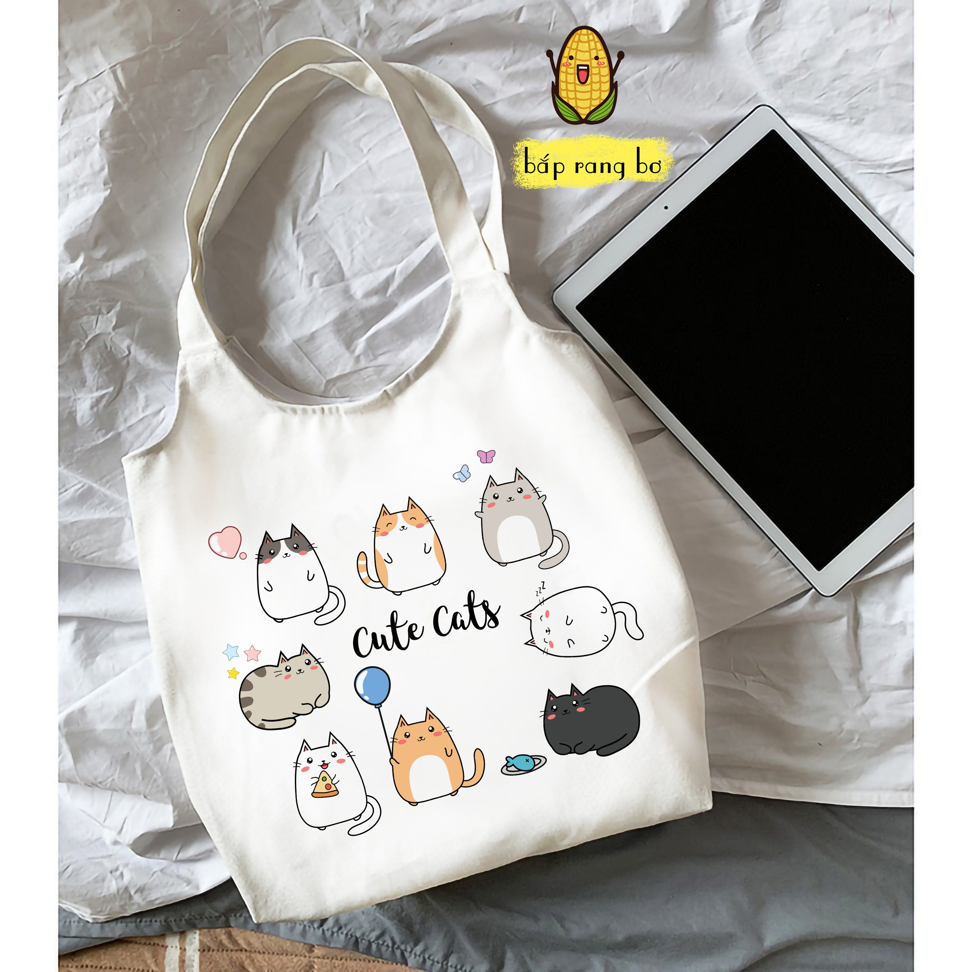 TÚI TOTE TRÒN MÈO CUTE (CÓ TÚI CON) - VẢI CANVAS