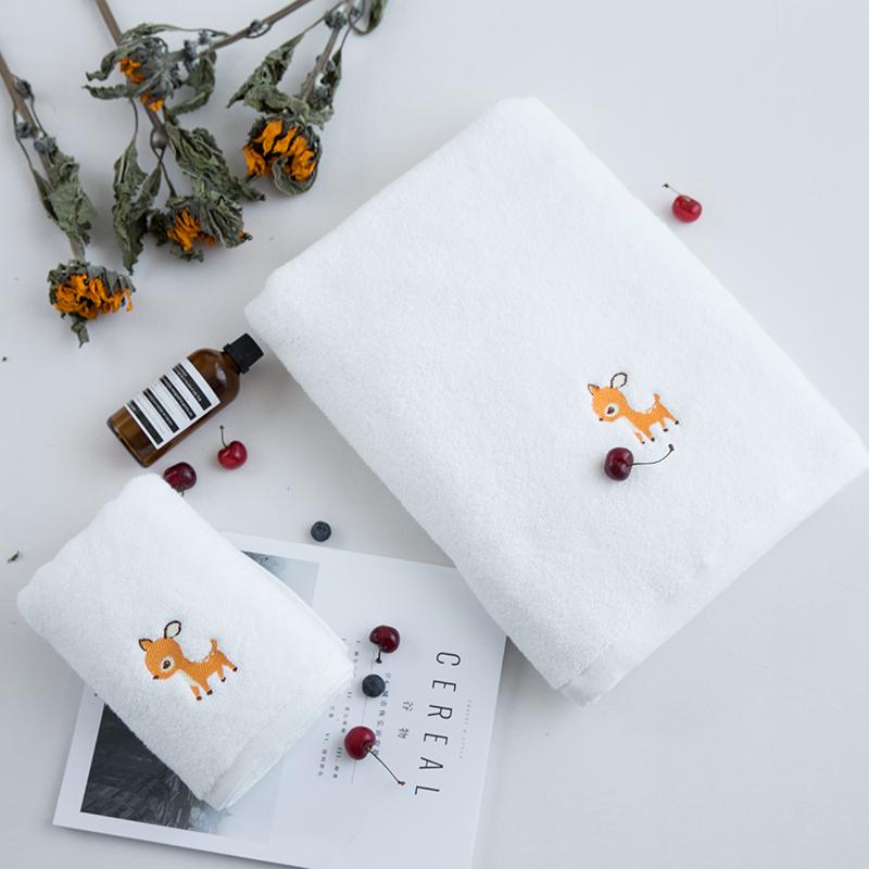 Ins Giản Lược Trắng 100% Cotton Nghề Thêu Hươu Khăn Mặt 100% Cotton Hoạt Hình Màu Trắng Tinh Khiết Chăn Dày Tắm Khăn Tắm