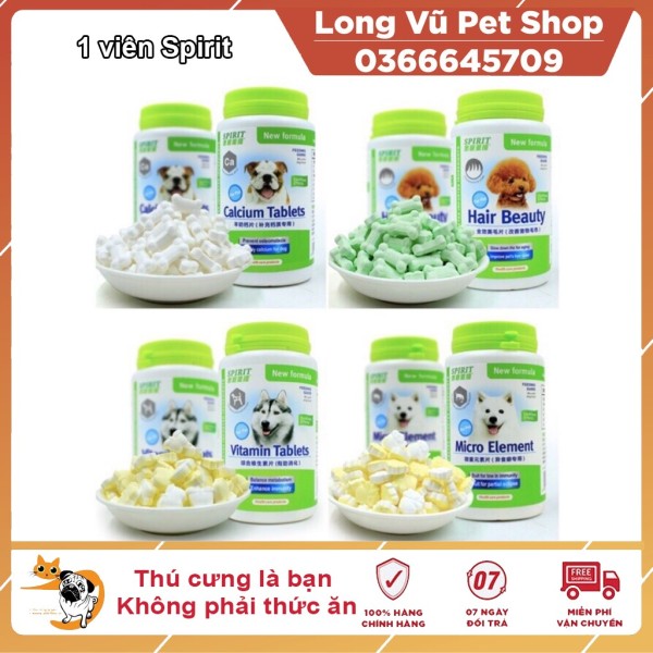 [RẺ VÔ ĐỊCH] 1 viên Canxi/Vitamin/Khoáng/Dưỡng lông bổ sung dinh dưỡng, kích thích ăn uống cho chó mèo chính hãng Spirit