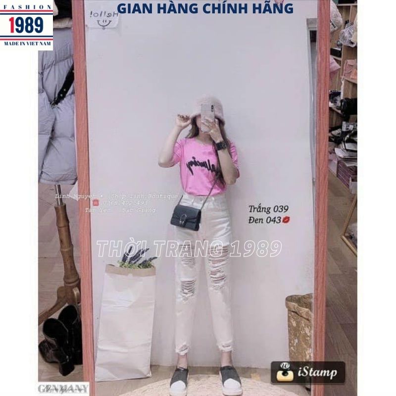 Quần jean nữ lưng cao , bò nữ rách nhiều 2 mầu ,quần bagy bò ống côn , quần jeans khỏe khoắn cá tính mặc tôn dáng trẻ chung năng động -THỜI TRANG 1989