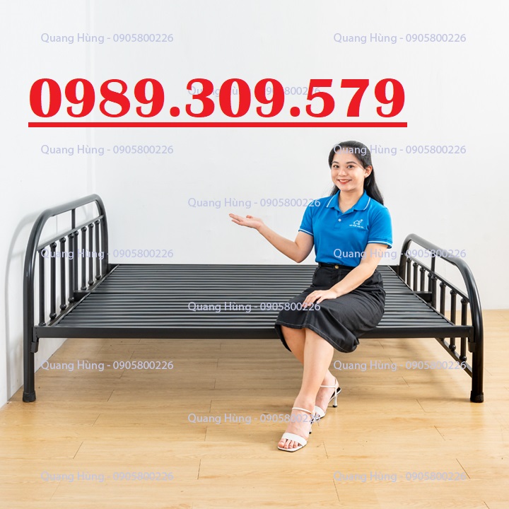 Giường sắt ống bi màu đen ngang 1m4 giá rẻ
