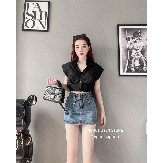 Chân váy bò ngắn kèm đai oze siêu hot