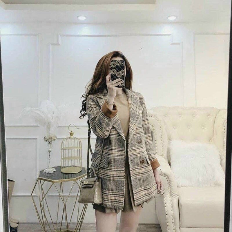 Áo khoác dạ nữ caro - thỏ tây màu đẹp lung linh như hình lt