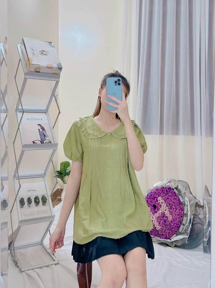 Áo bầu cổ sen chất đũi lụa mềm mát đủ màu, Cài cúc