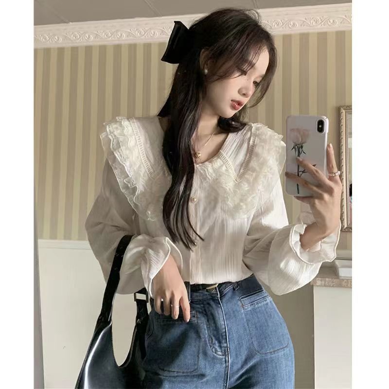 Áo sơ mi bèo kiểu nữ siêu xinh, Áo sơ mi vải đũi mềm mịn dài tay cổ bèo phong cách Hàn Quốc 2style_unisex
