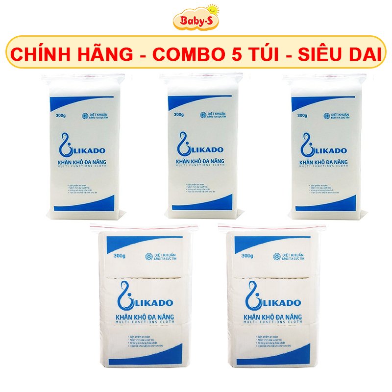 Giấy khô đa năng Likado chính hãng Baby-S Combo 5 khăn vải khô đa năng mềm mịn không mùi an toàn (270 tờ) – SKH007