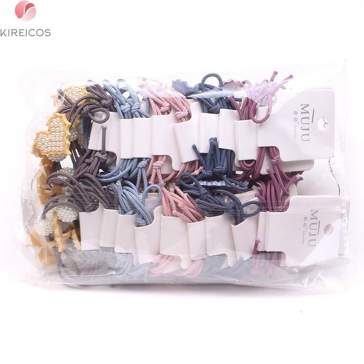 Set 2 Dây Cột Tóc Trái Tim Đính Hạt Nhiều Màu