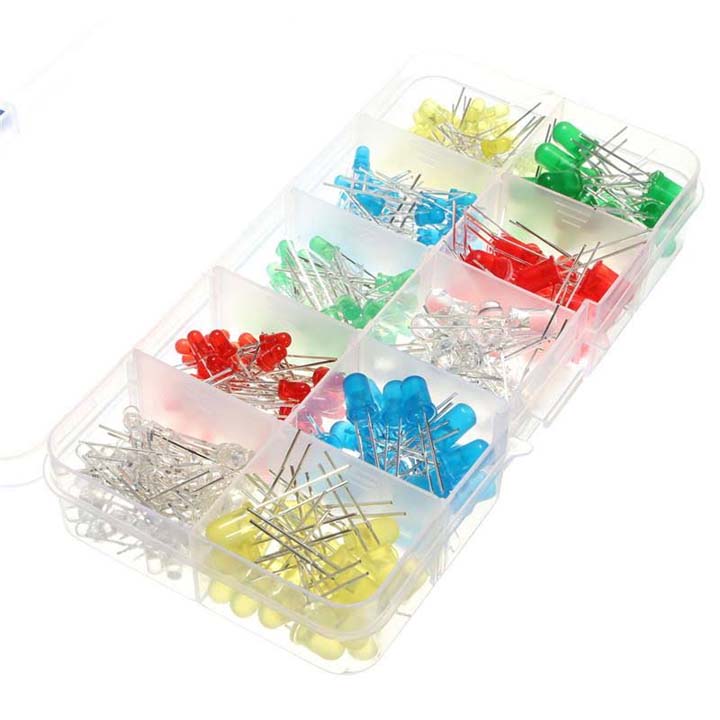 Hộp 200 Đèn Led Phi 3mm và 5mm Có 5 Màu (Mỗi màu 20 bóng)