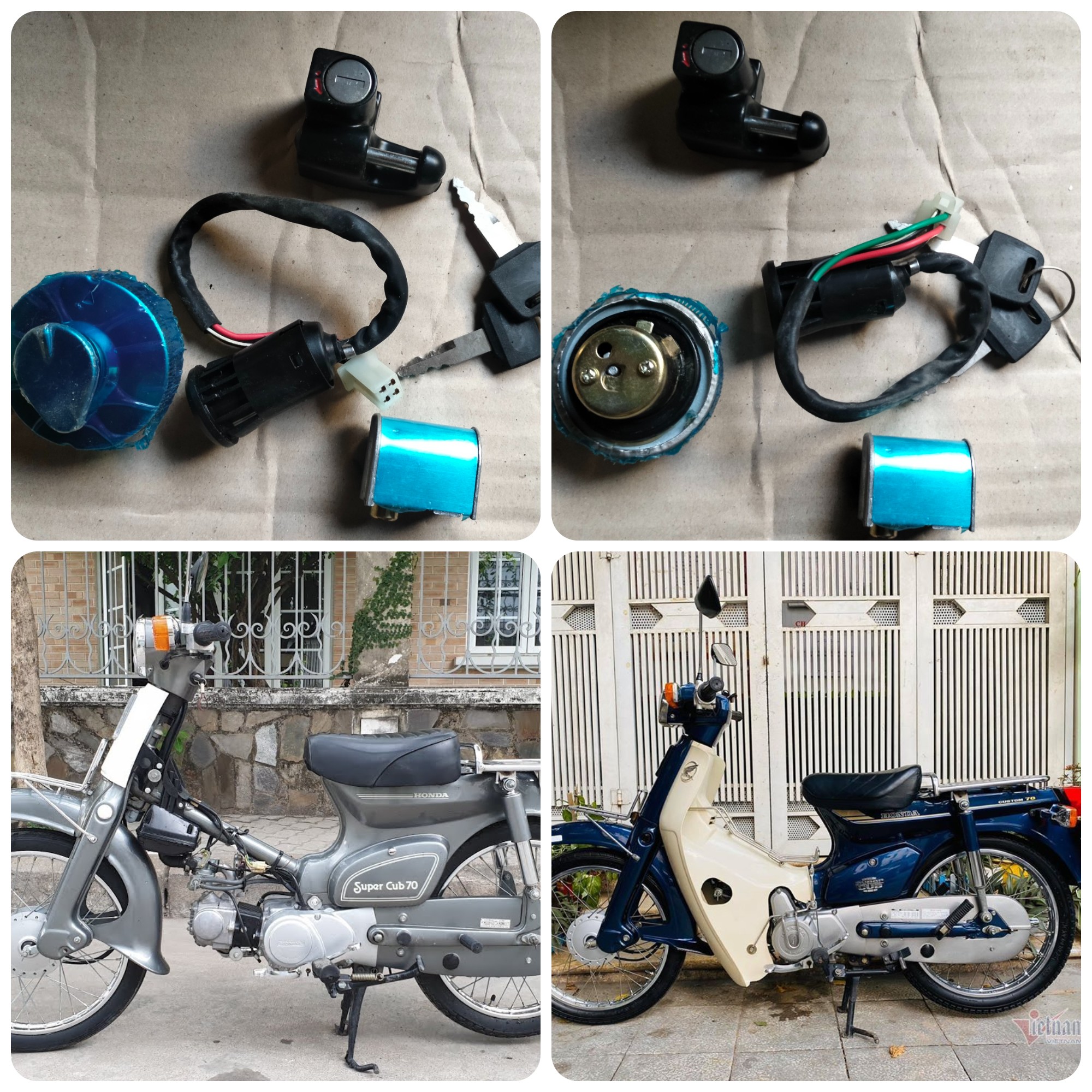 bộ khóa 4 món xe cup 81 , 82 custom 86 89 ( khóa điện , cổ , nắp xăng, yên dùng chung chìa )