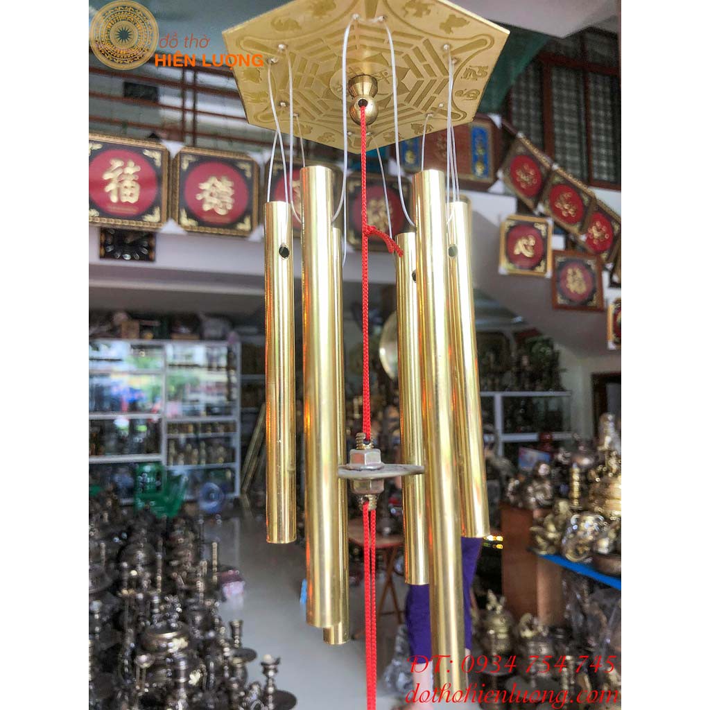 Chuông Gió 6 Ống Bằng Đồng 100% Phong Thủy, Chiều Dài Ống 20cm